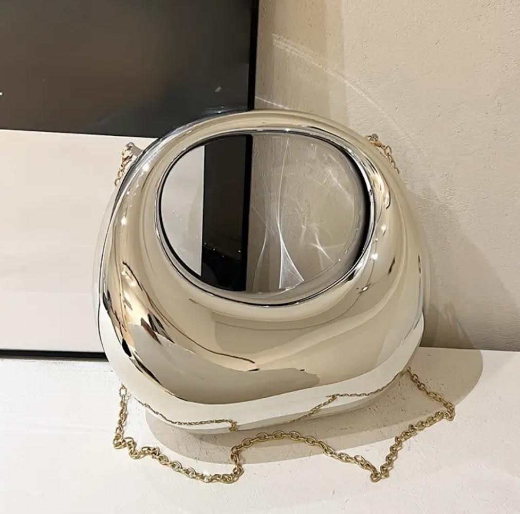 Full Moon Metallic Handbag w/ Shoulder Chain