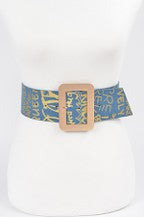 Metallic Graffiti Denim Wide Waist Belt