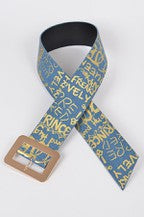 Metallic Graffiti Denim Wide Waist Belt