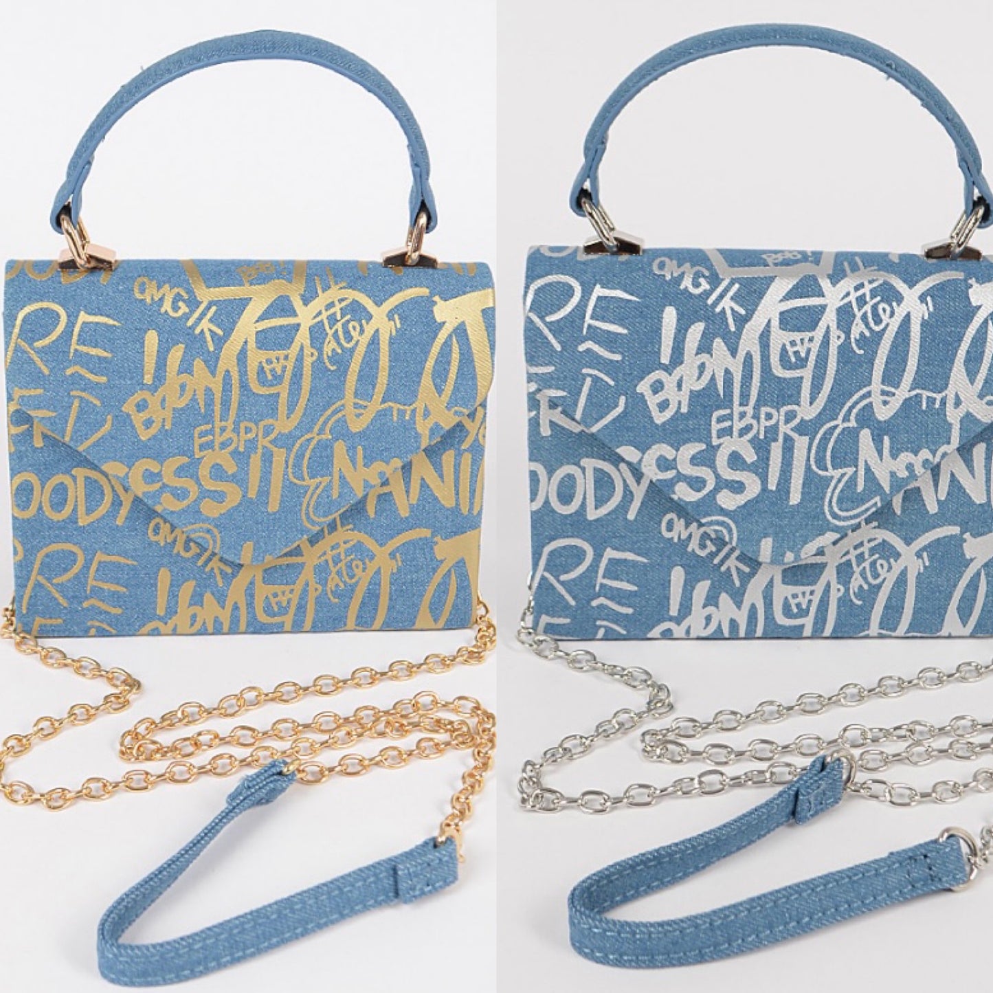 Metallic Graffiti Denim Shoulder/Handbag