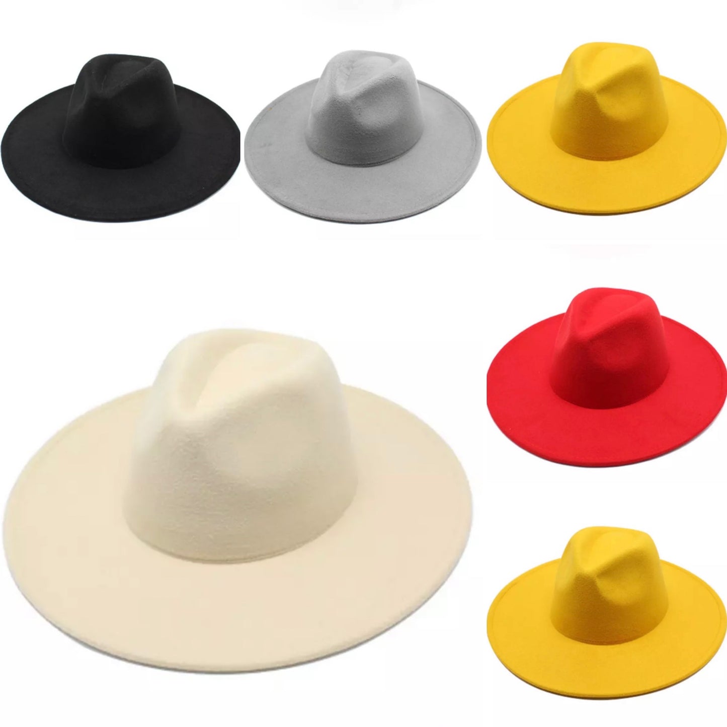 Large Brim Jazz Fedora Hats (Solid Colors)
