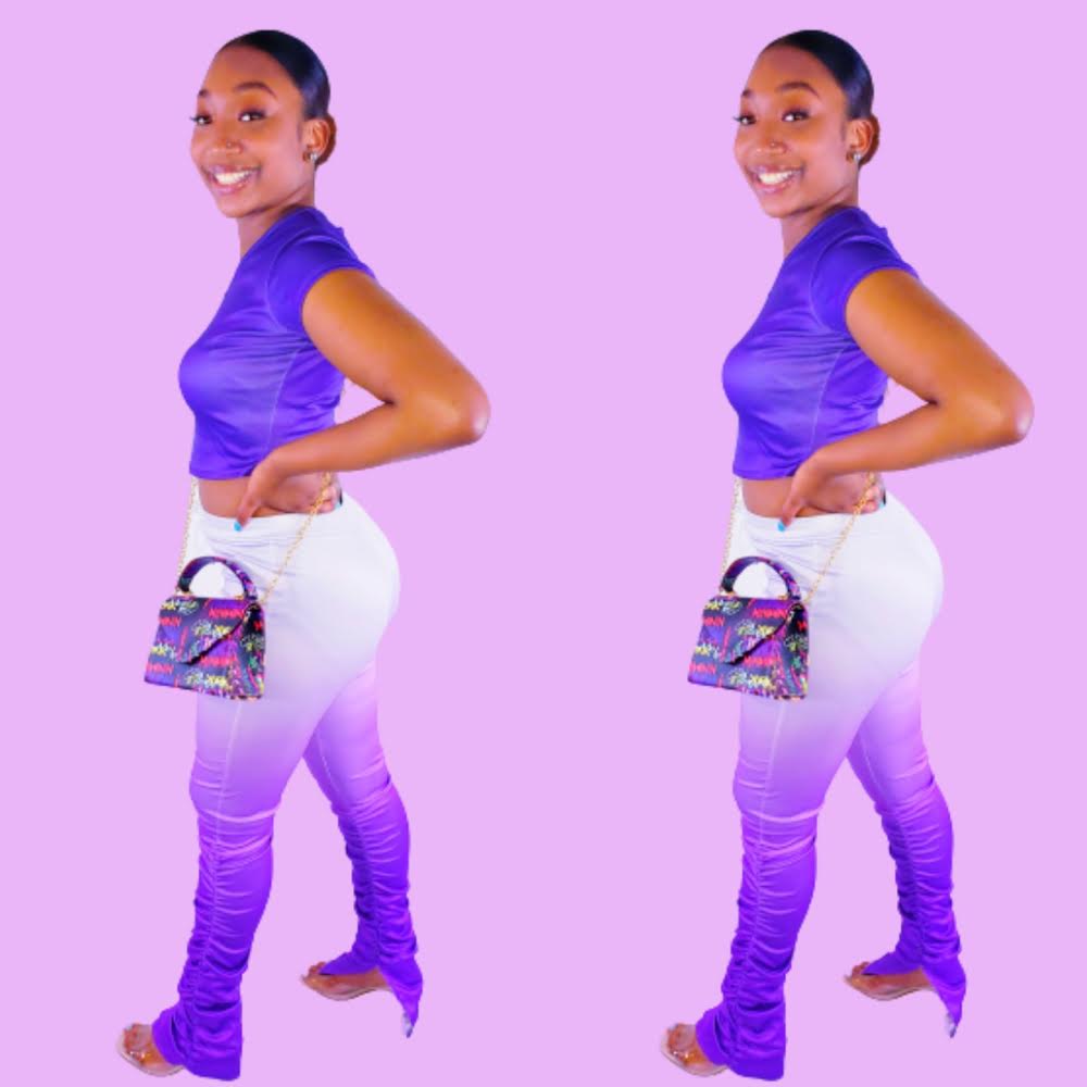 Two Piece Set Tracksuit Crop Top and Stacked Pant Lounge Wear
