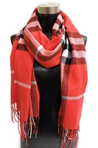 Classic Plaid Patterned Soft Knit Oblong Tassel Scarf