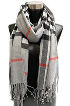 Classic Plaid Patterned Soft Knit Oblong Tassel Scarf