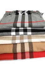 Classic Plaid Patterned Soft Knit Oblong Tassel Scarf
