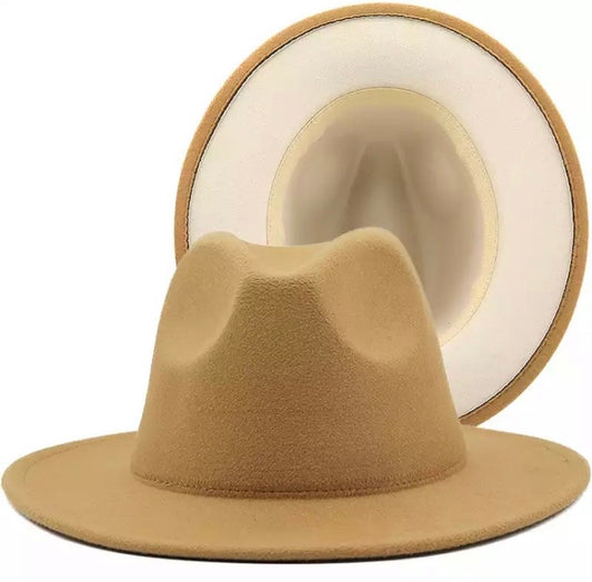 Felt Jazz Fedora Hat - Tan With Beige  Bottom