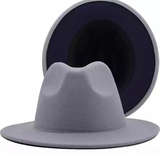 Felt Jazz Fedora Hat Grey With Blue Bottom