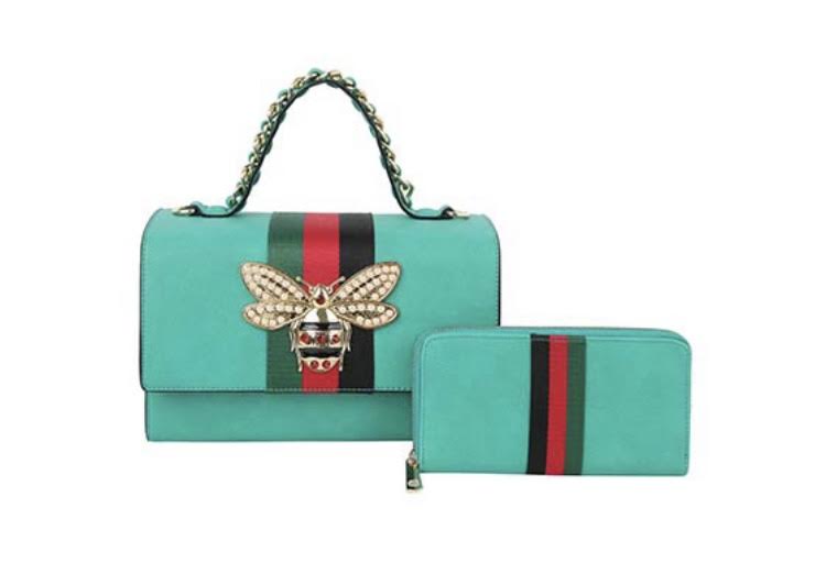 Bee Charm Stripe Handbag With Matching Wallet