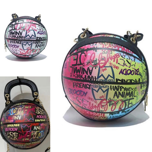 Graffiti Basketball Shaped Top Handle Bag