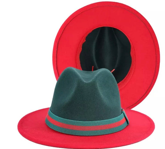 Jazz Fedora Red Bottom Hats – Green/Red