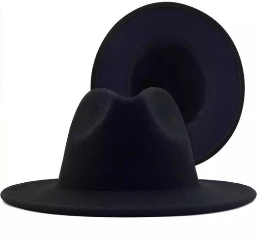 Felt Jazz Fedora Hat - Black With Blue Bottom