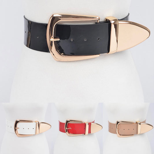 Wide Fashion Belt With Metal Gold Tone Buckle - Plus