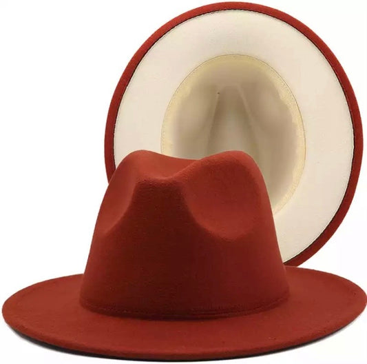 Felt Jazz Fedora Hat - Red With Cream Bottom