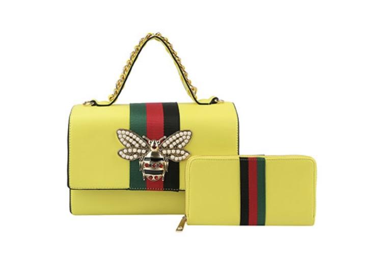 Bee Charm Stripe Handbag With Matching Wallet