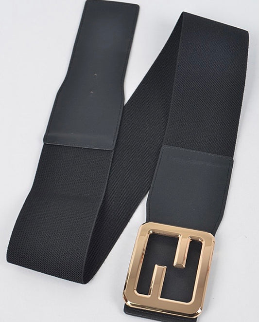 Designer Elastic Waits Band Belt With Gold Tone Buckle - Plus