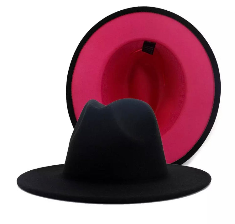 Fedora Black with Pink Bottom Hat