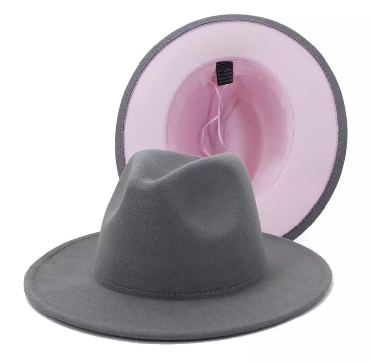 Fedora Gray with Pink Bottom Hat