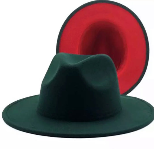 Fedora Red Bottom Hat–Hunter Green/Red Btm