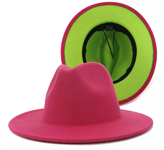 Felt Jazz Fedora Green Bottom Hat–Pink/Green Btm