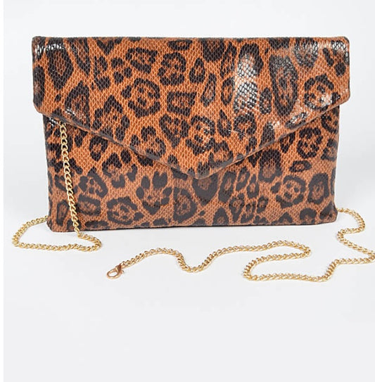 Faux Leather Leopard Envelope Clutch