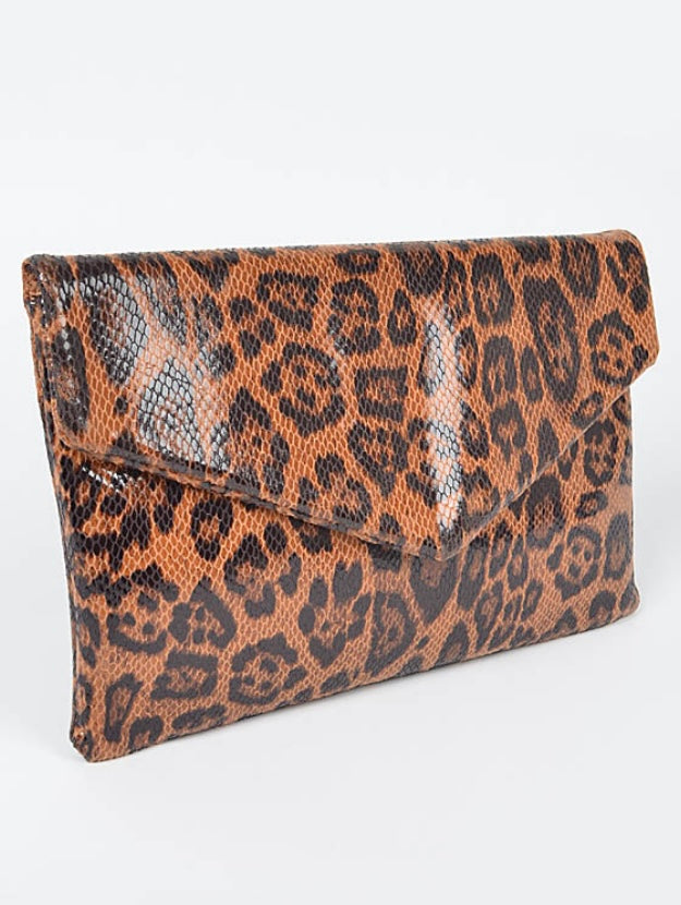 Faux Leather Leopard Envelope Clutch