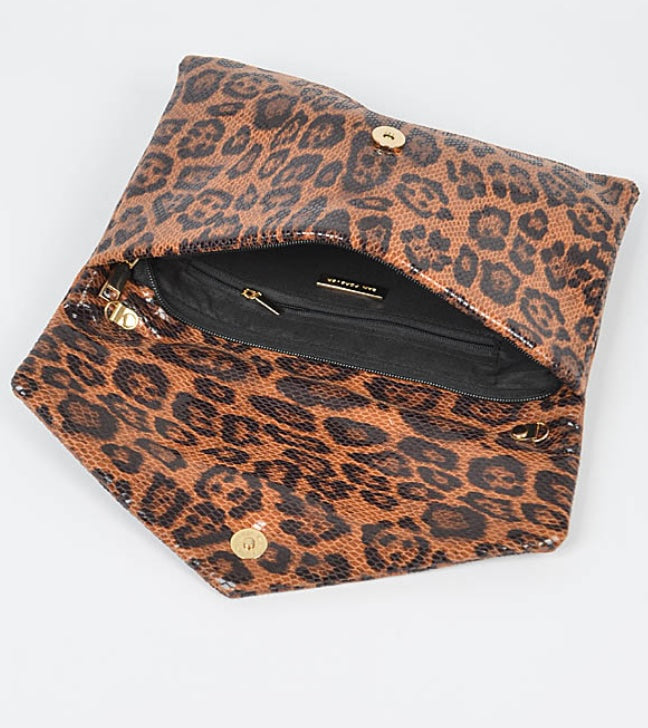 Faux Leather Leopard Envelope Clutch