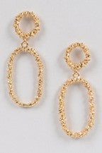 Gold Glitter Oval Dangling Earrings