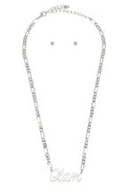 Figaro “GLAM” Word Charm Chain Necklace Earring Set