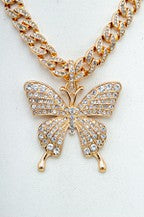 Large Butterfly Rhinestone Pendant Necklace and Earring Set